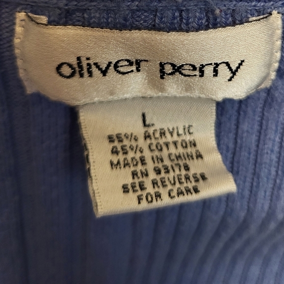 Oliver Perry Blue Crew Neck Ribbed Lightweight Sweater - Size L - Picture 3 of 3
